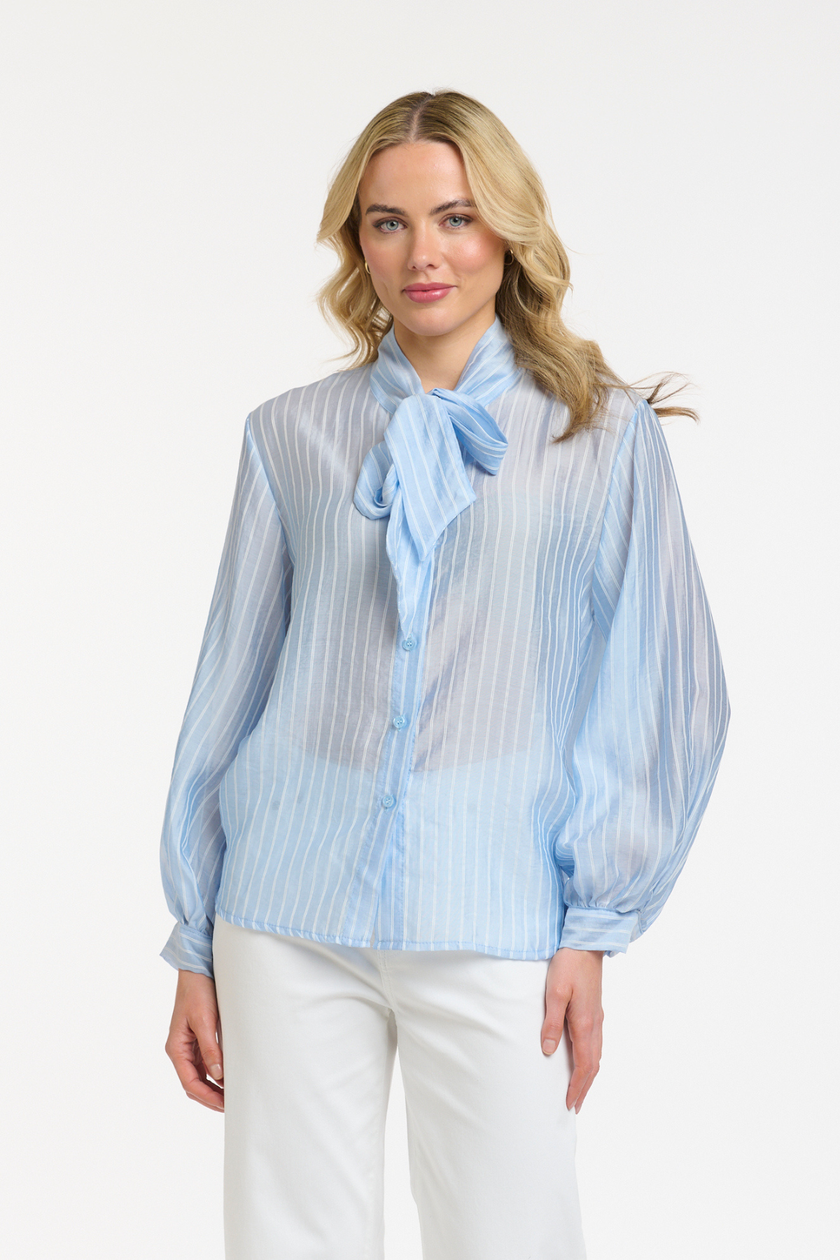 Striped Bow Blouse Blue