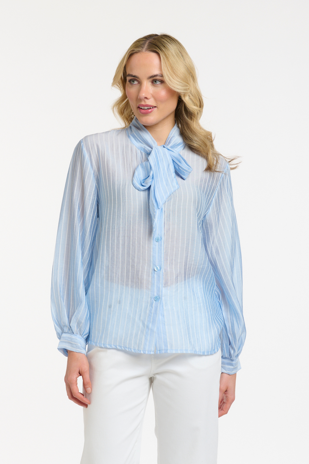 Striped Bow Blouse Blue