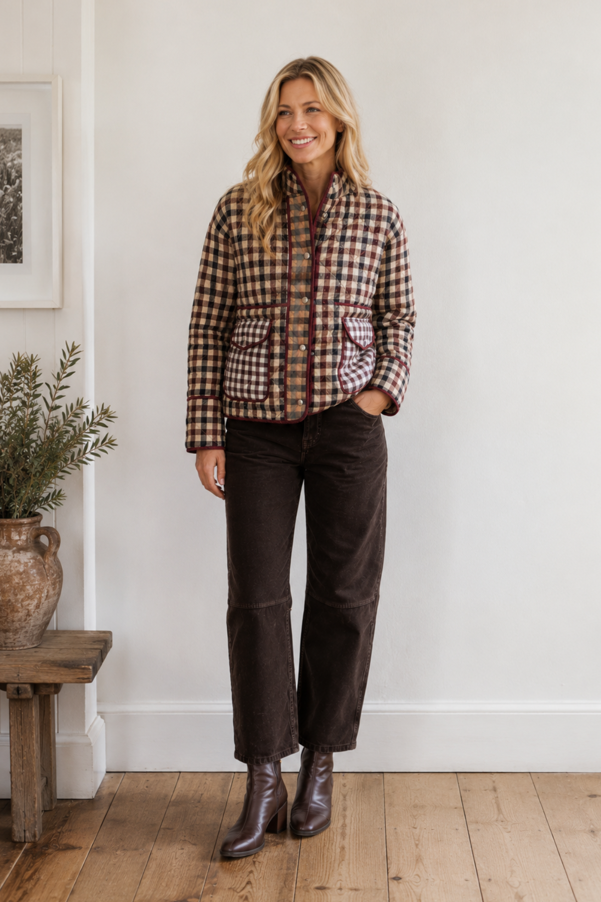 Weekend Quilted Jacket in multi-toned check — side view