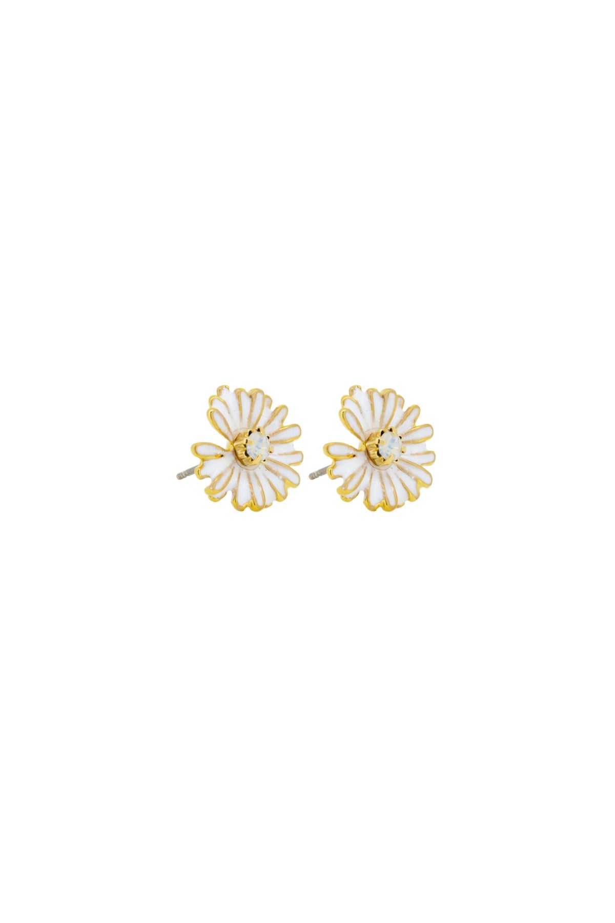 White Enamel Daisy and Crystal Earring