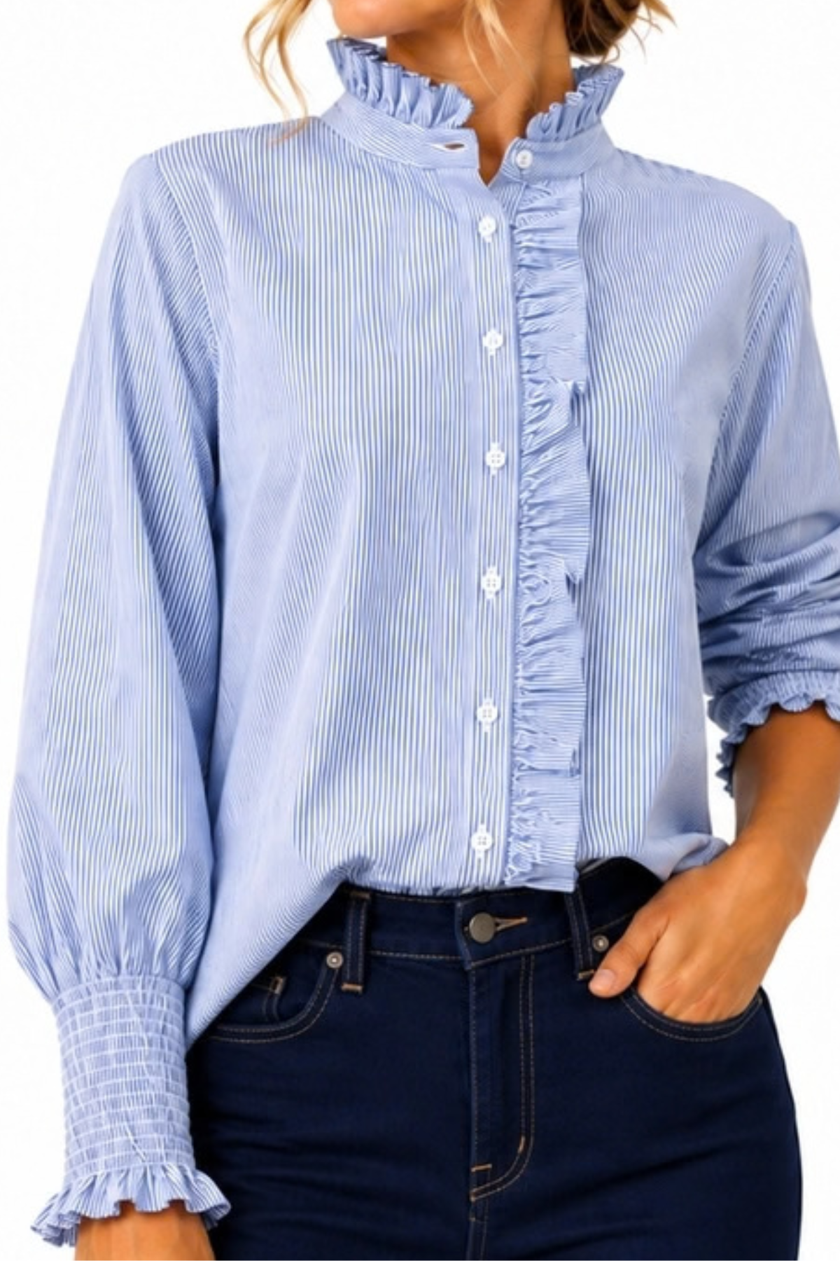 Poppy Fine Stripe Cotton Shirt Navy