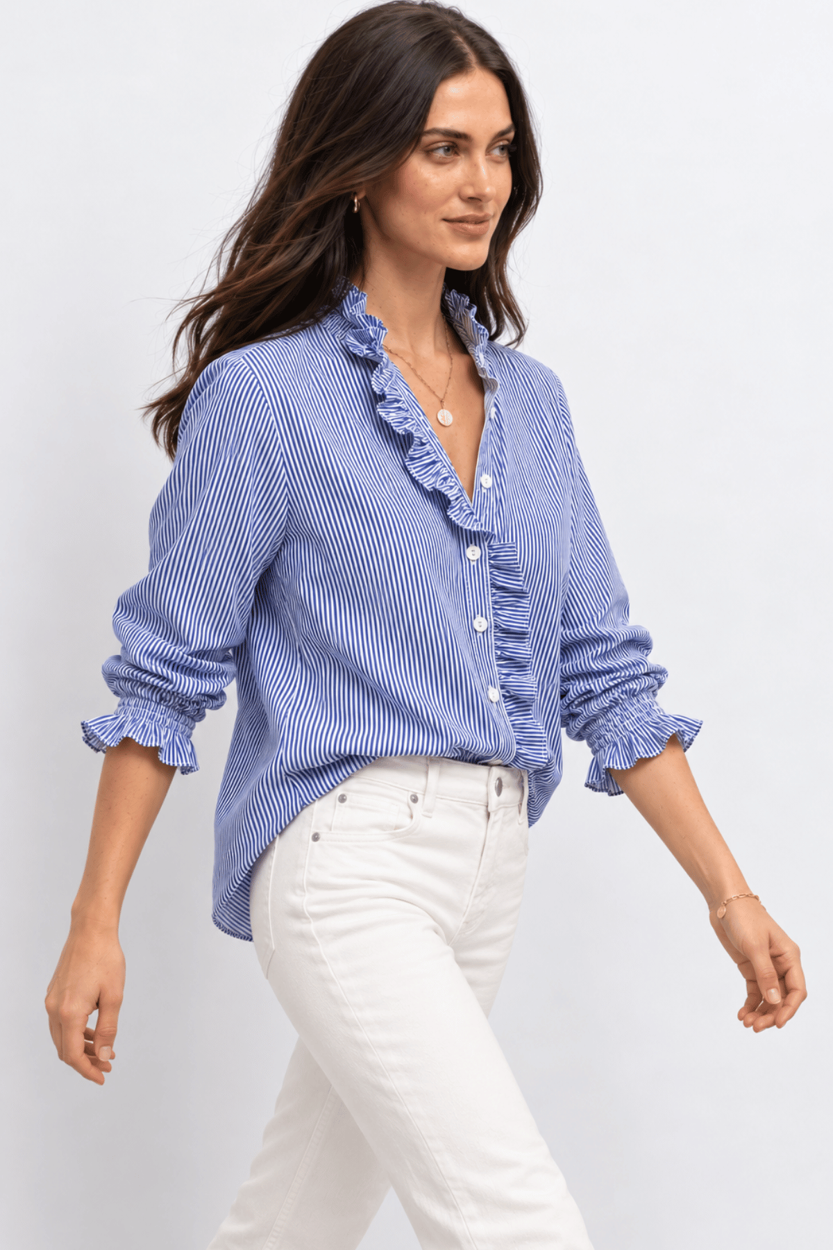 Poppy Fine Stripe Cotton Shirt Navy