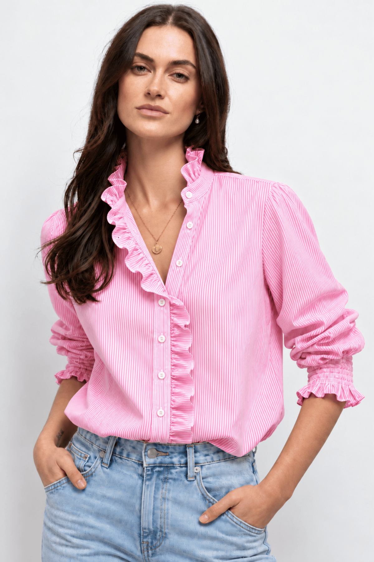 Poppy Fine Stripe Cotton Shirt Pink