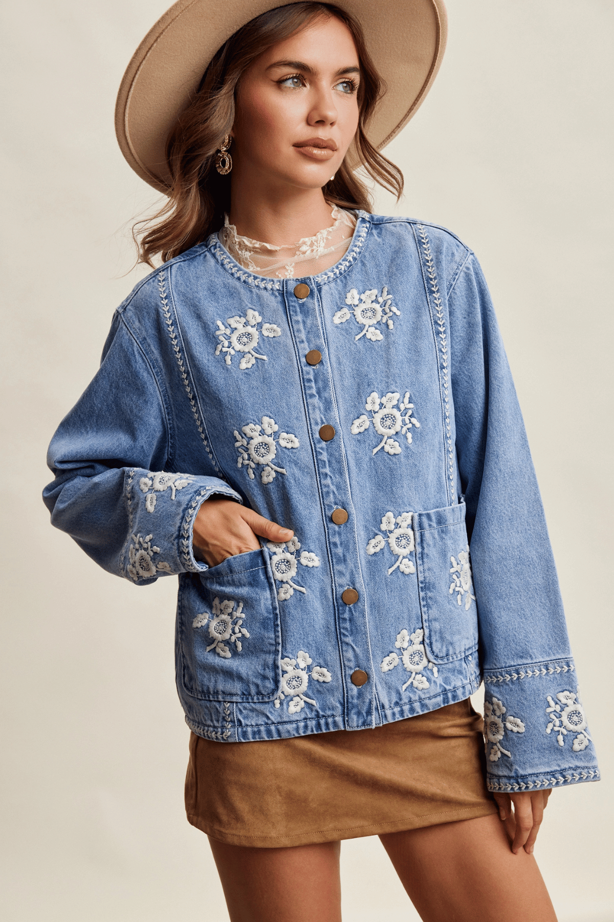 Wilhelmina Denim Embroidered Jacket
