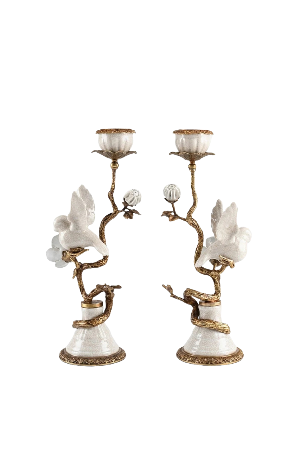 Bird And Flower Candleholder Set White