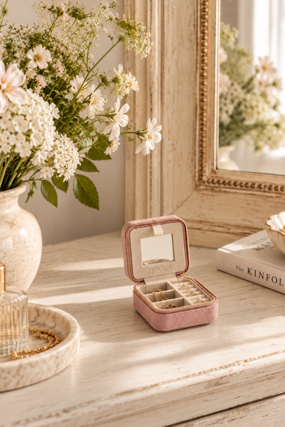 Square Eco Suede Jewellery Case Blush