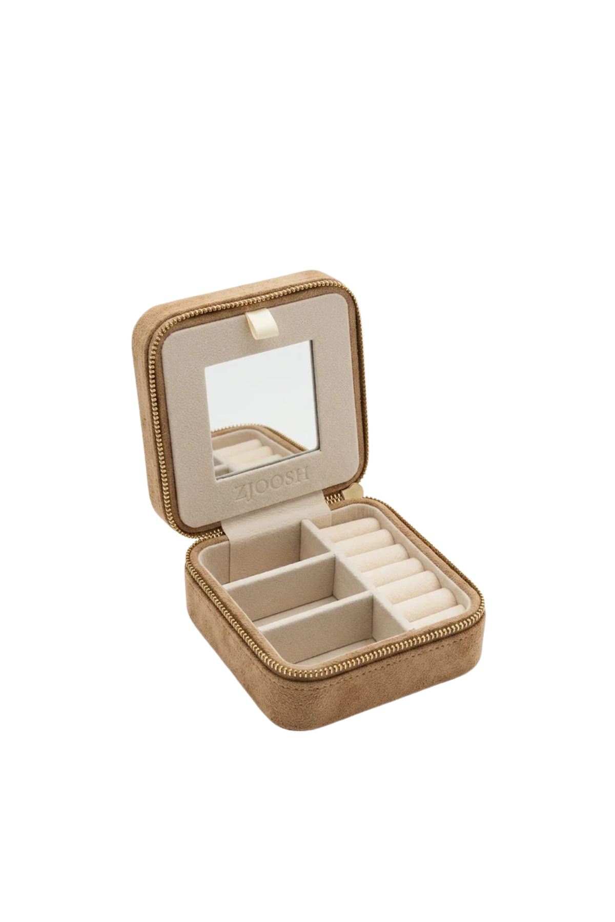 Square Eco Suede Jewellery Case Latte