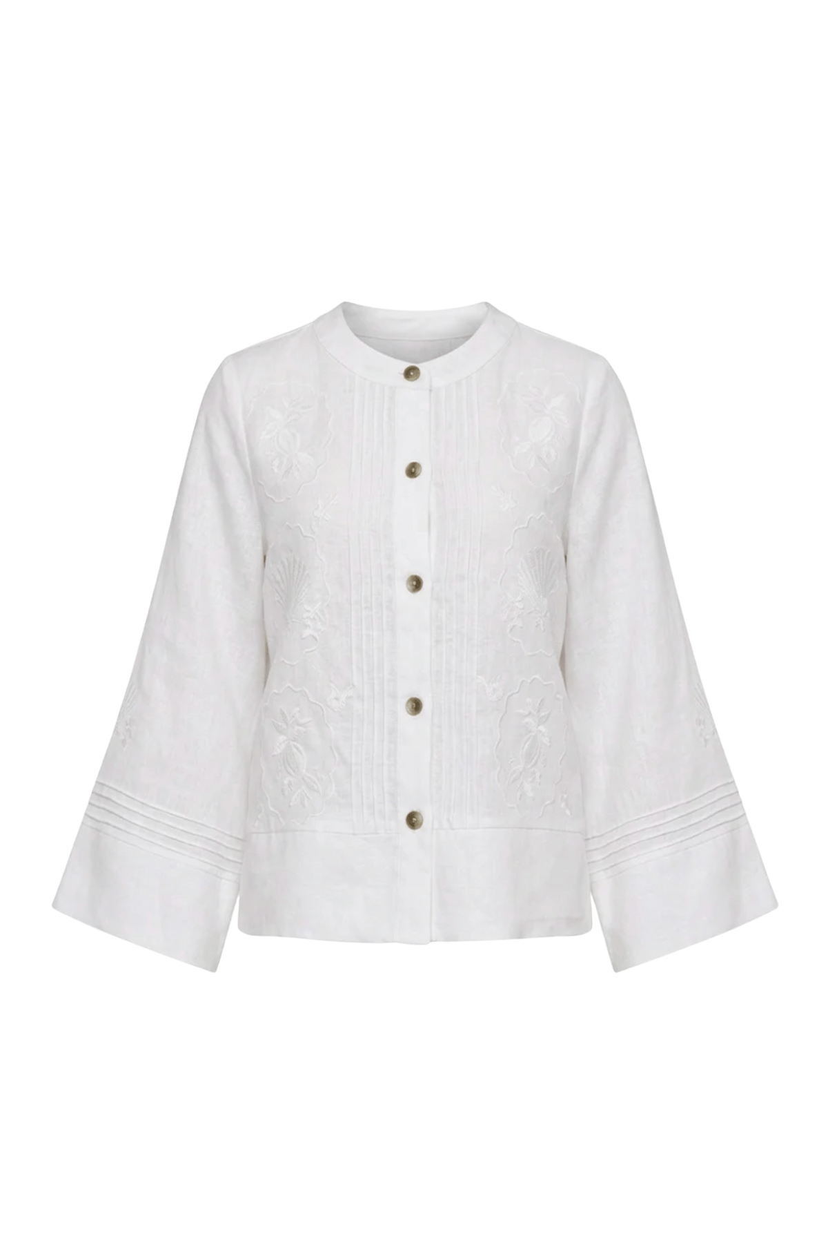 Maria Embroidered Linen Shirt White