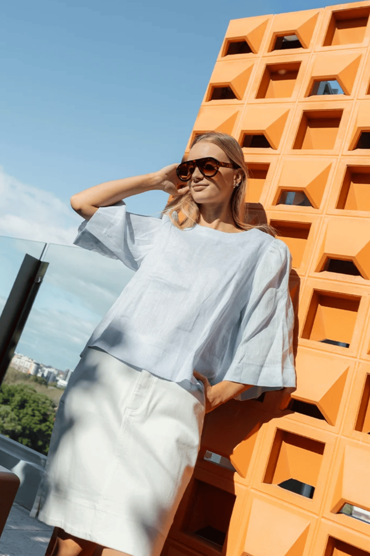 Michelle Linen Top Blue