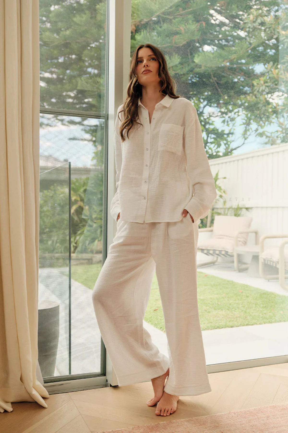 Insignia Cheesecloth Long Sleeve Pyjama White