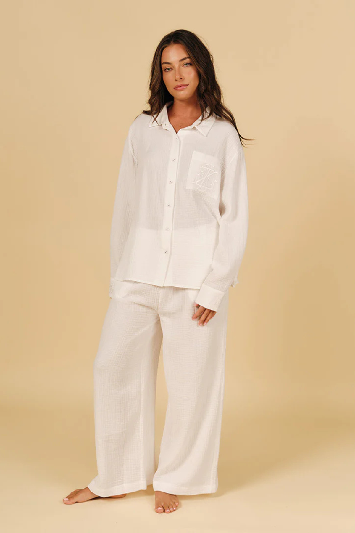 Insignia Cheesecloth Long Sleeve Pyjama White