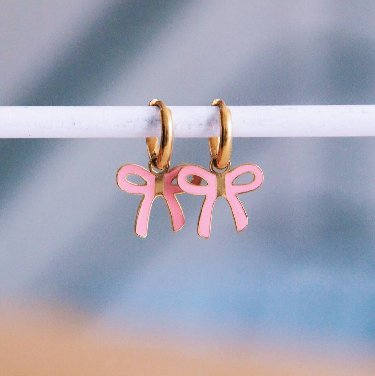 Pink Bow Hoop Earrings