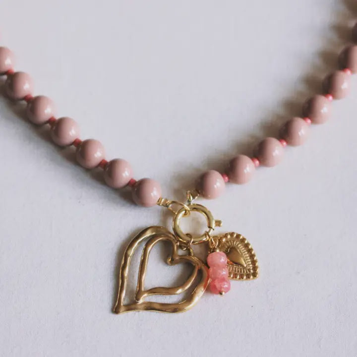Beaded Necklace With Charms Taupe