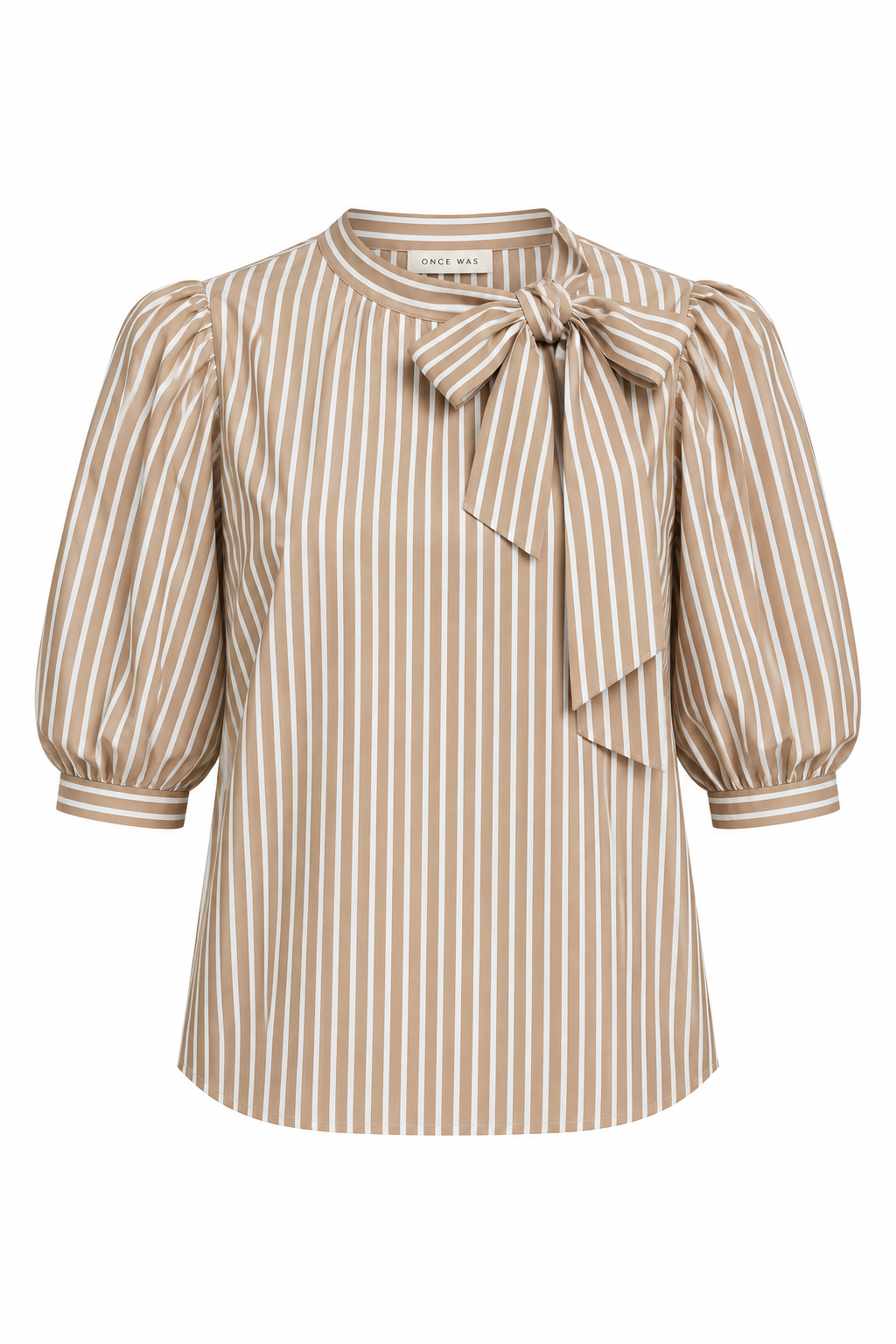 Striped Bow Blouse Taupe