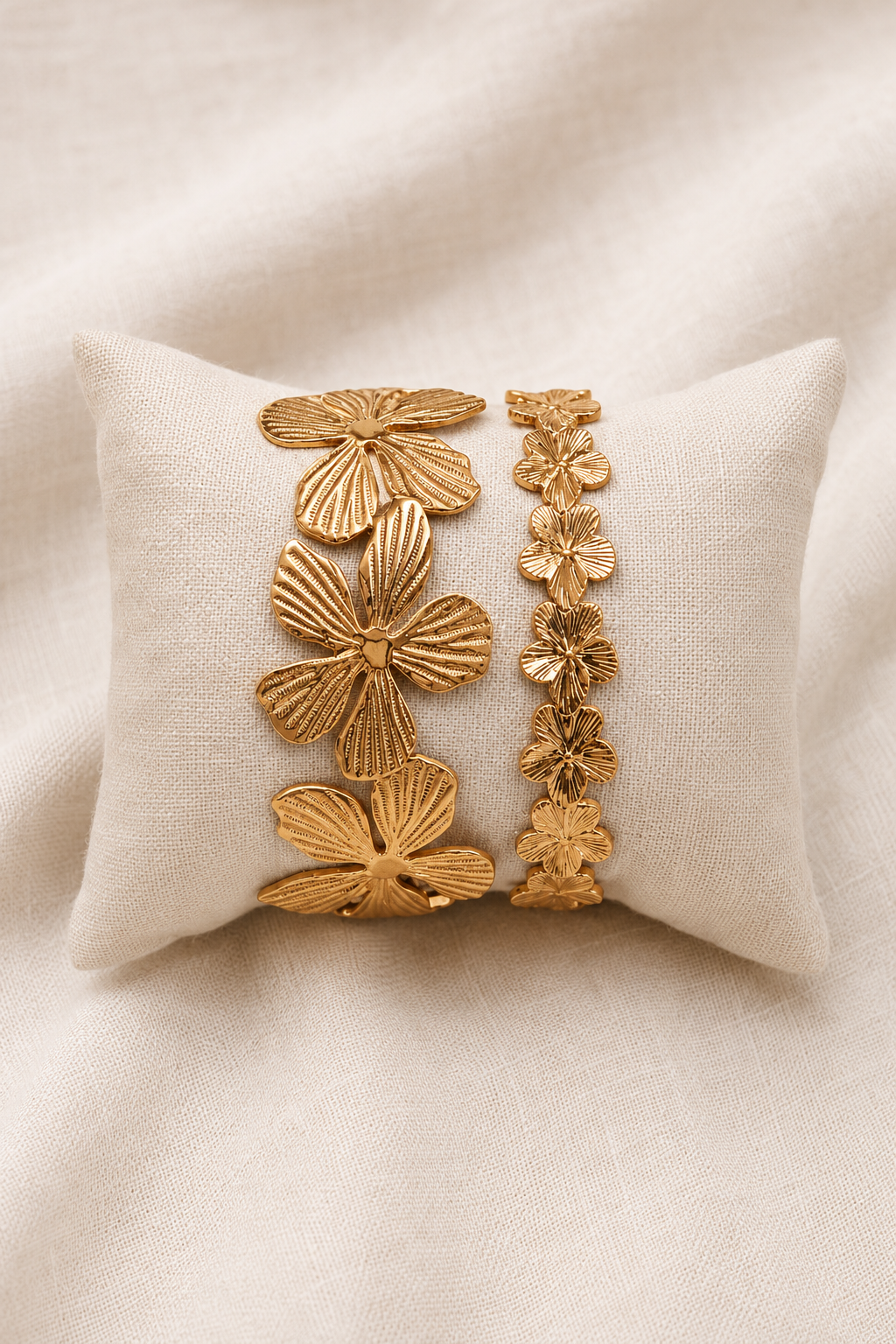 Large Wide Flower Bangle Cuff