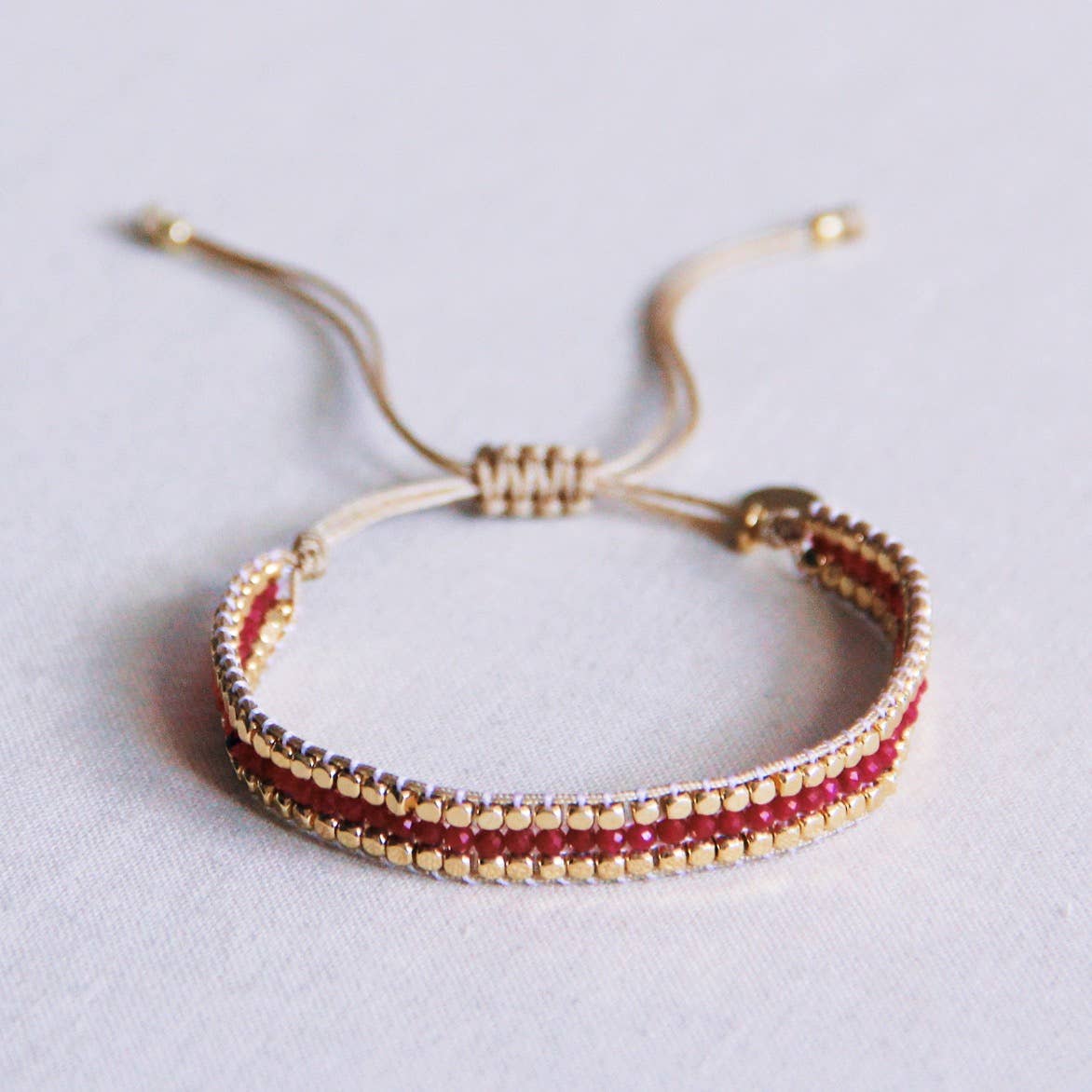Cherry Gemstones & Gold Weave Bracelet