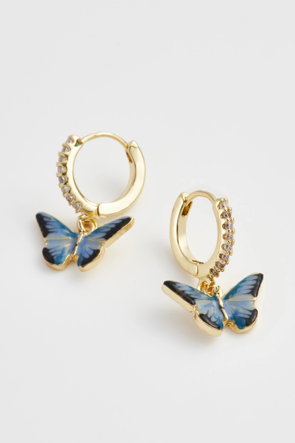 Enamel Blue Butterfly Huggie Earrings