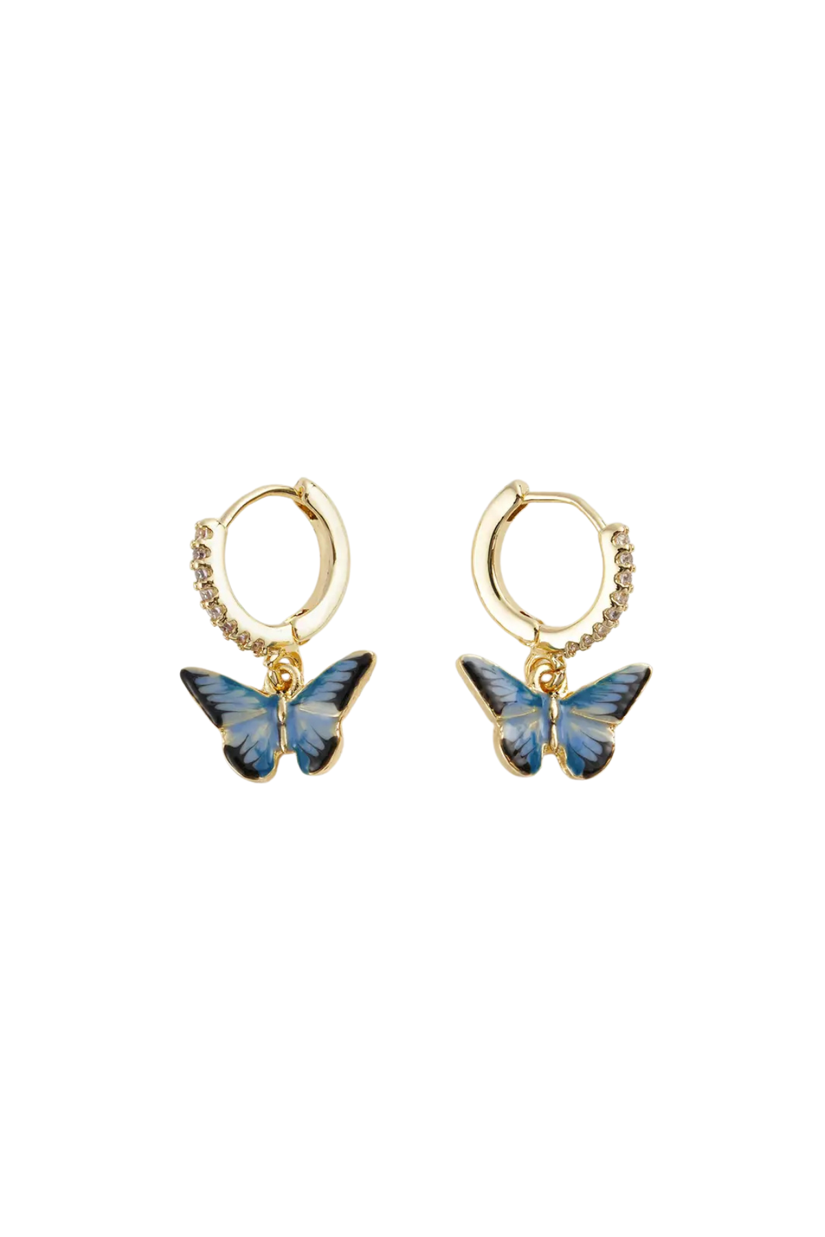 Enamel Blue Butterfly Huggie Earrings