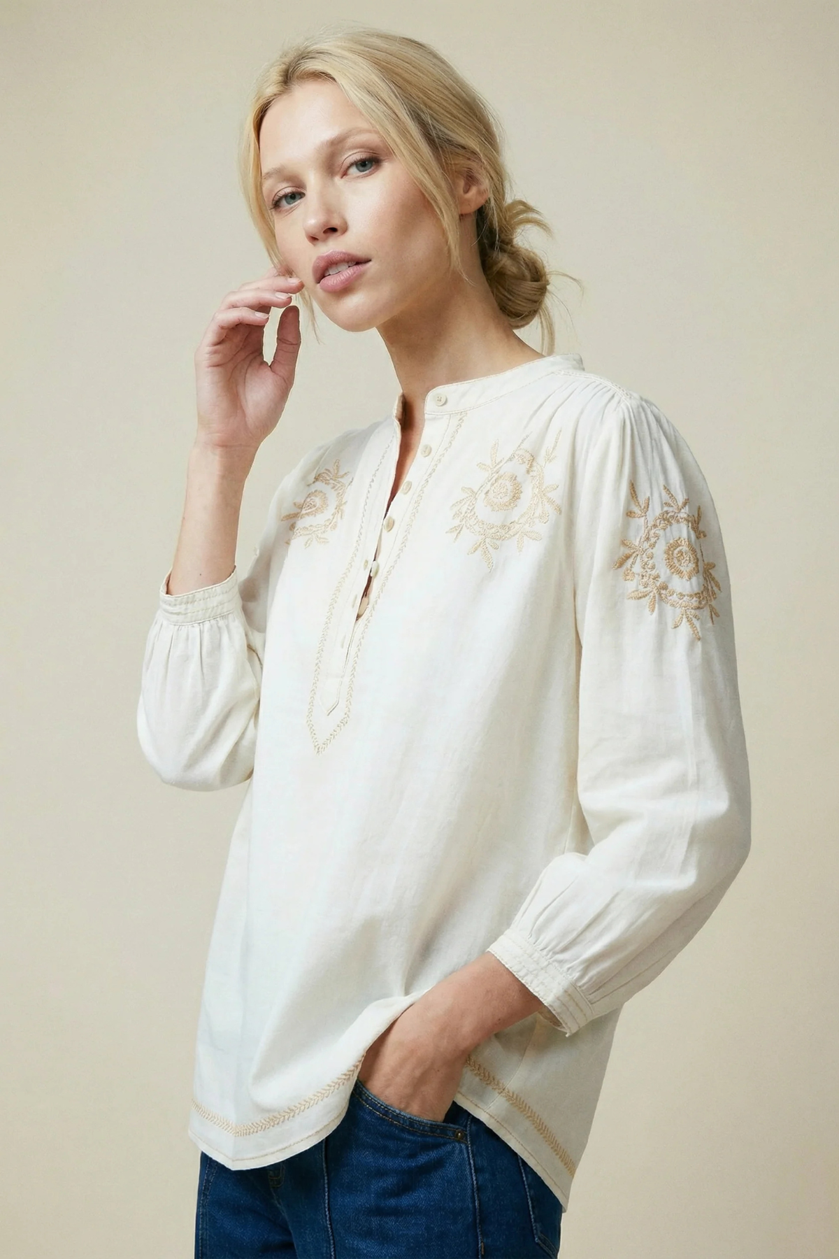 Jane Ecru Denim Blouse