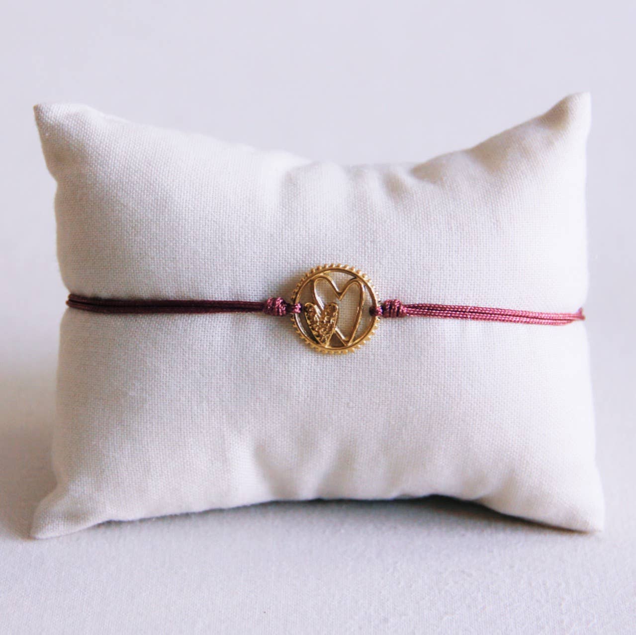 Satin Bracelet Charm Double Heart Old Pink