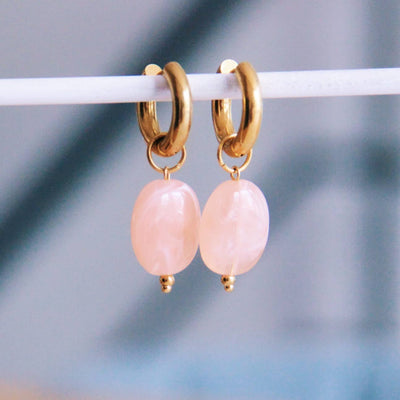 Wide Oval Pink Pendant Drop Earring