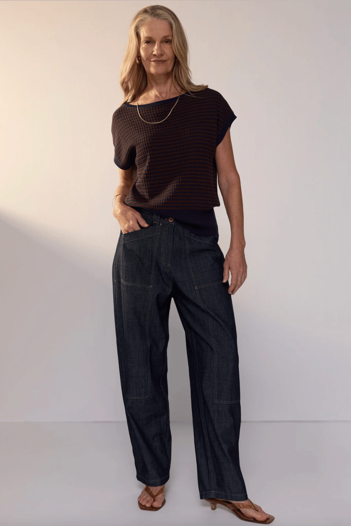 Naia Wobble Stripe Tee Ink Choc