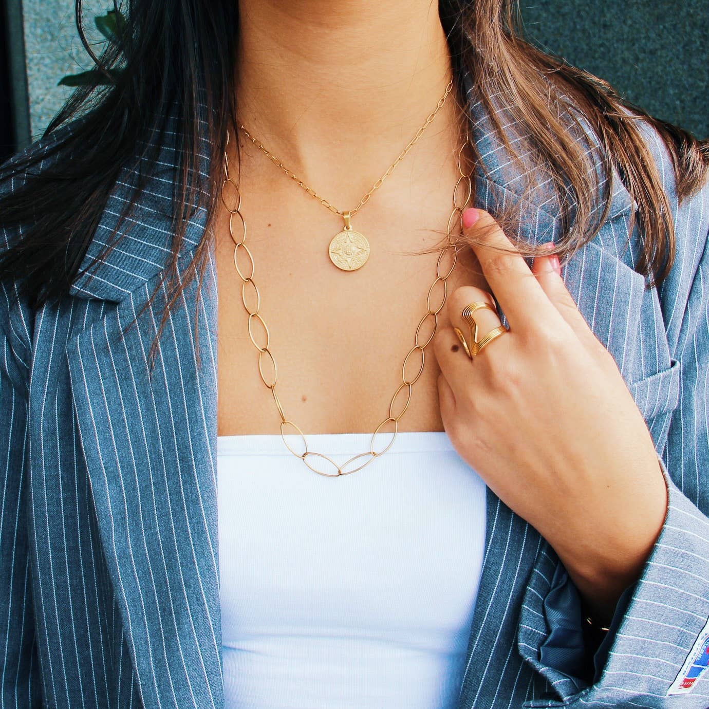 Long Oval Chain Necklace