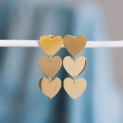 Statement Triple Heart Earrings