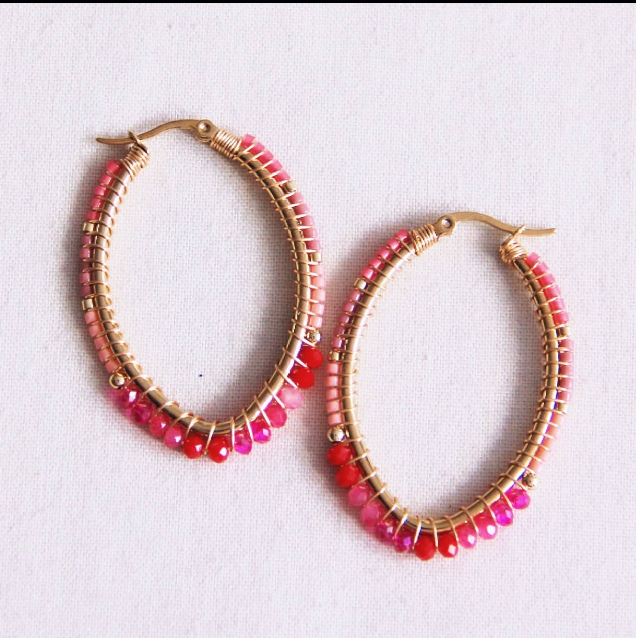Oval Hoop Earrings Miyukis Red Pink