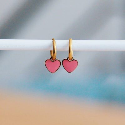 Pink Heart Earring Hoops