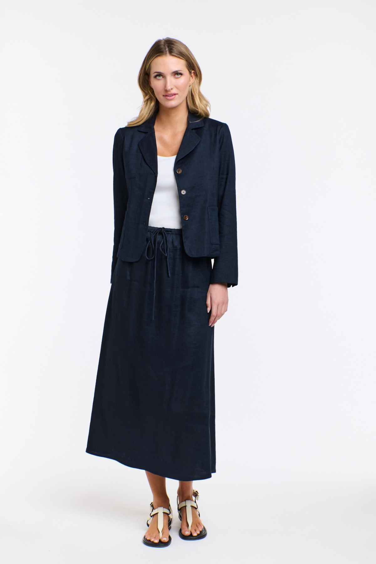 Maison Linen Blazer Midnight Blue