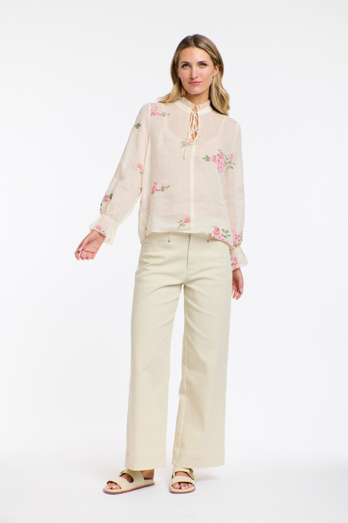 Tess Floral Blouse Ecru Pink