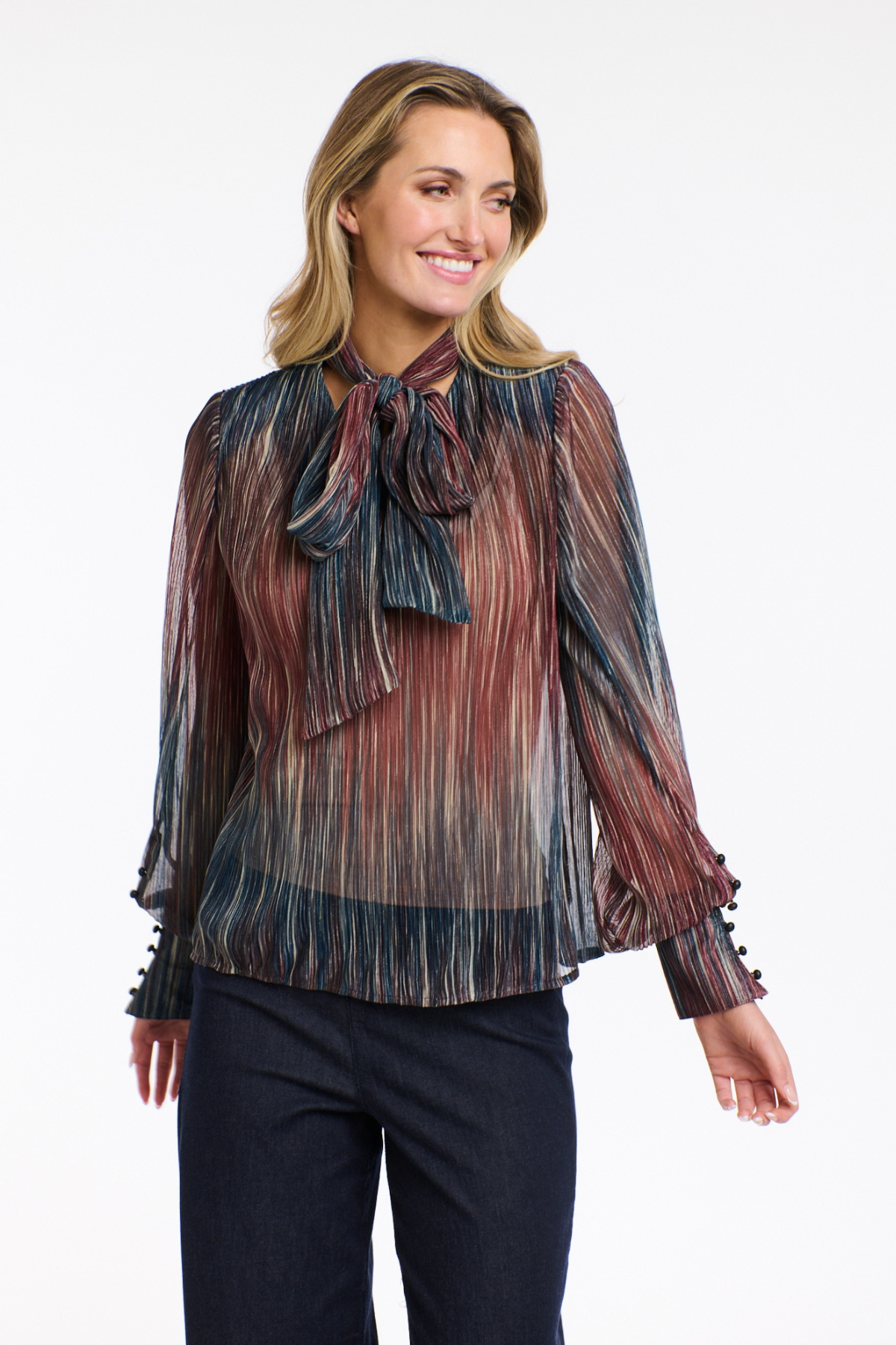 Violette Pussy Bow Blouse Navy