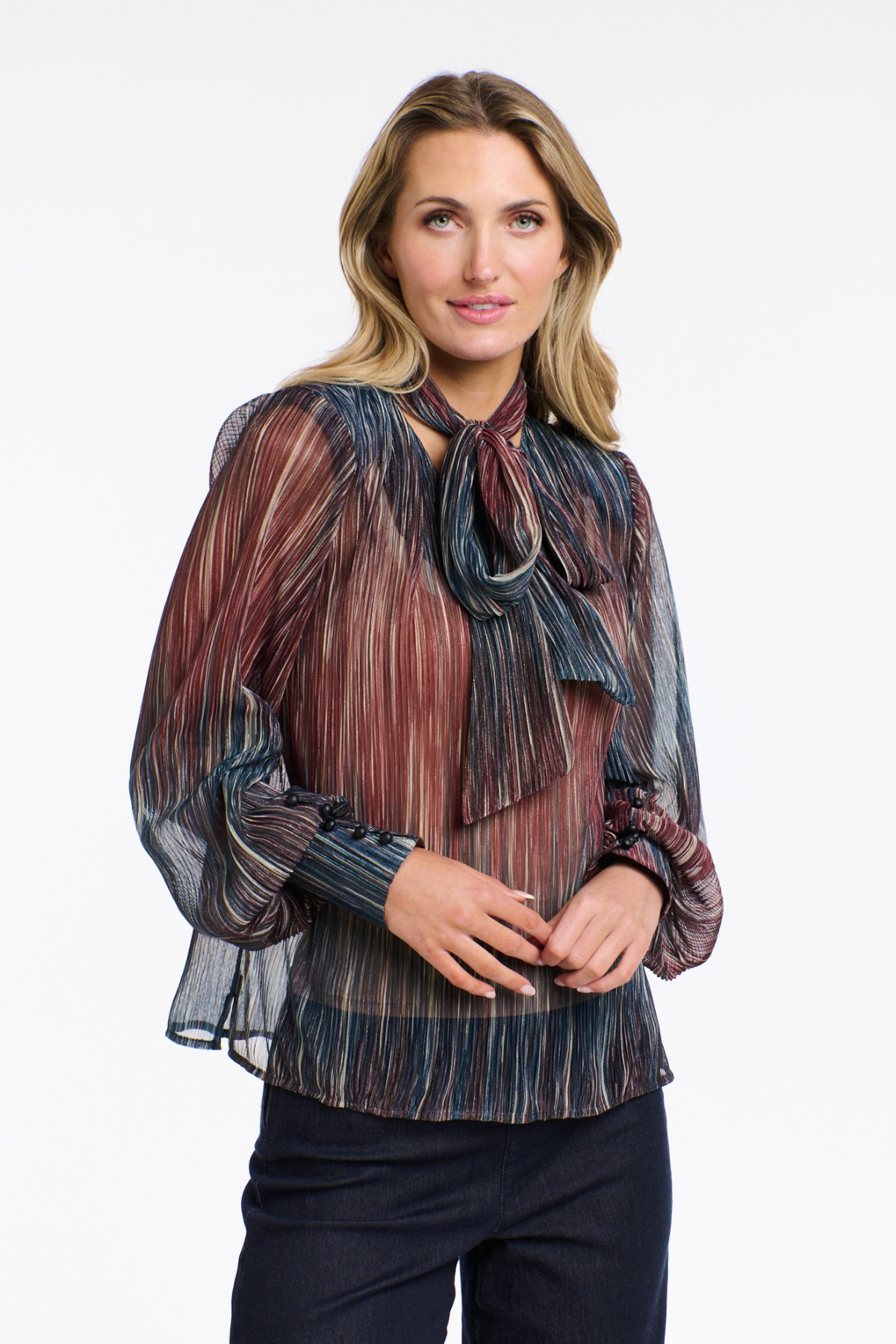Violette Pussy Bow Blouse Navy