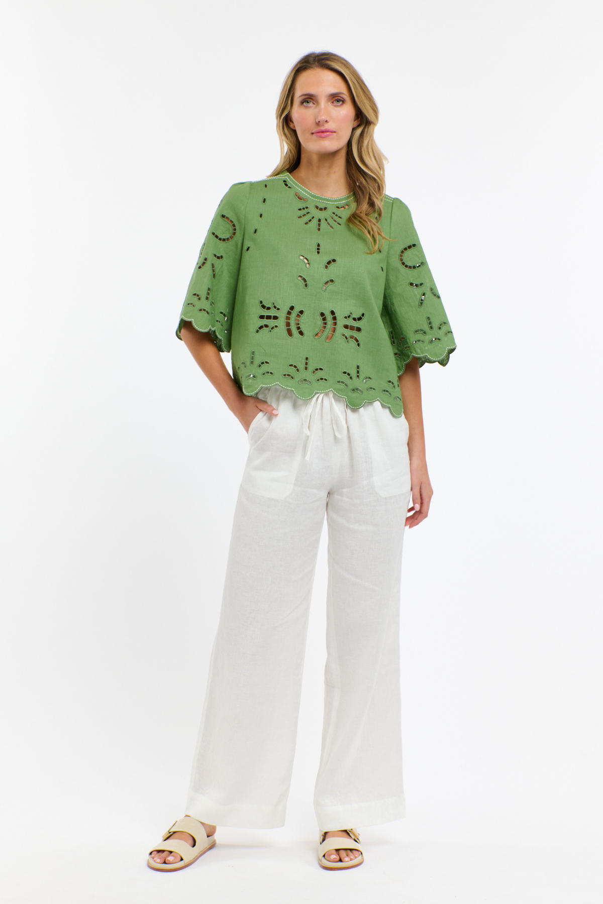 Annie Embroidered Blouse Kelly Green