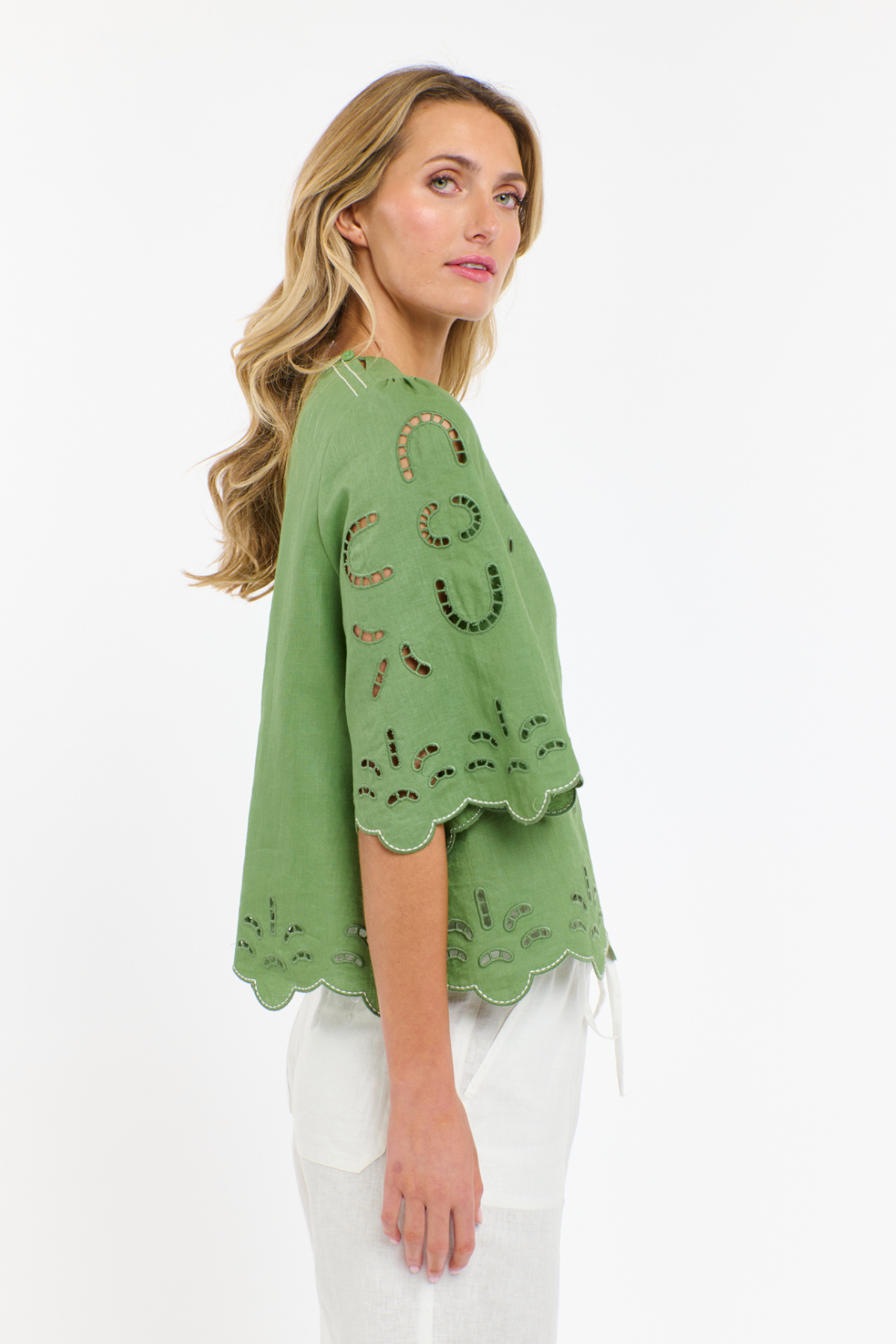 Annie Embroidered Blouse Kelly Green