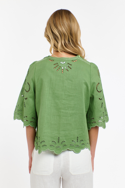 Annie Embroidered Blouse Kelly Green