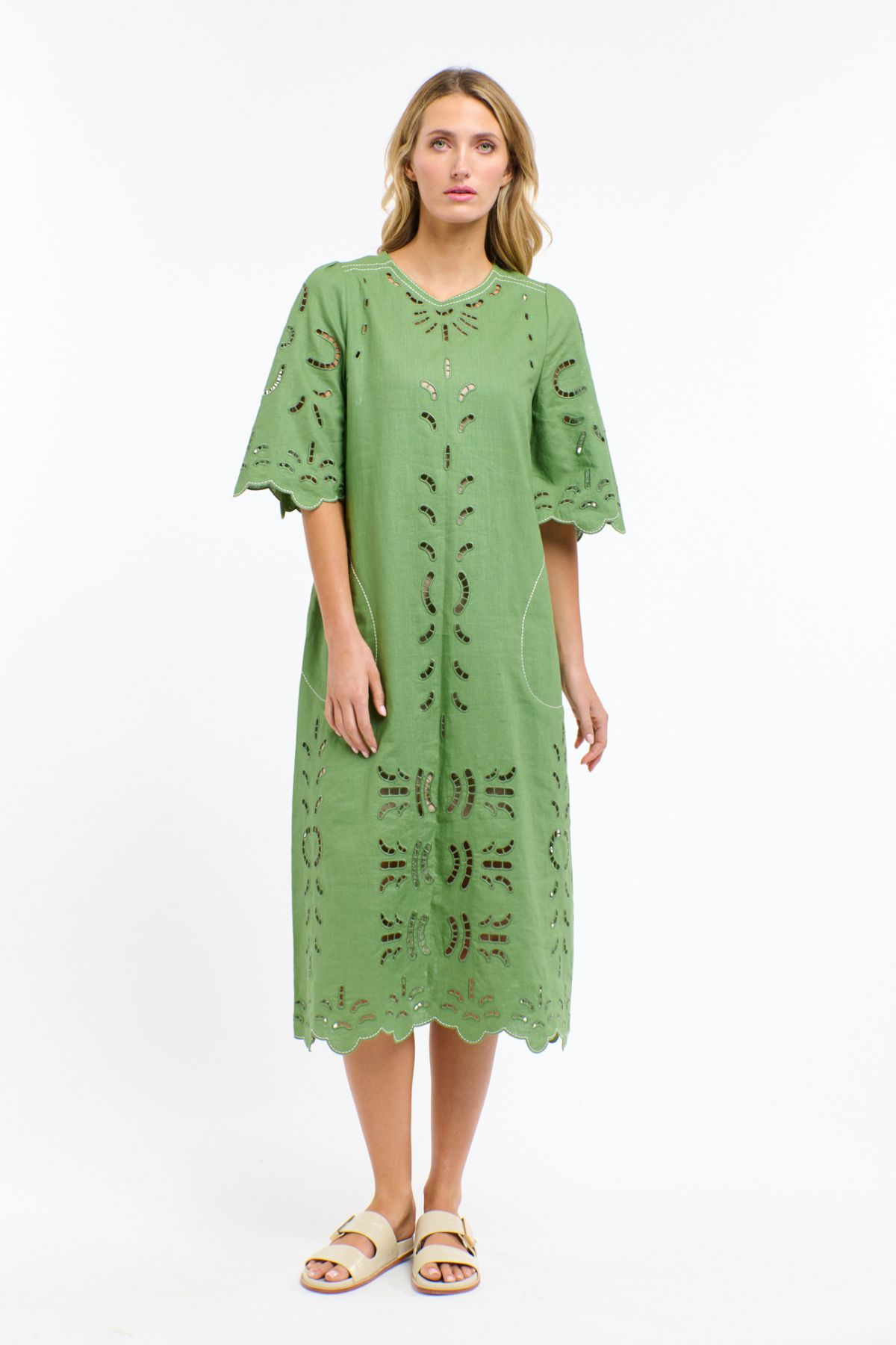 Annie Embroidered Dress Kelly Green