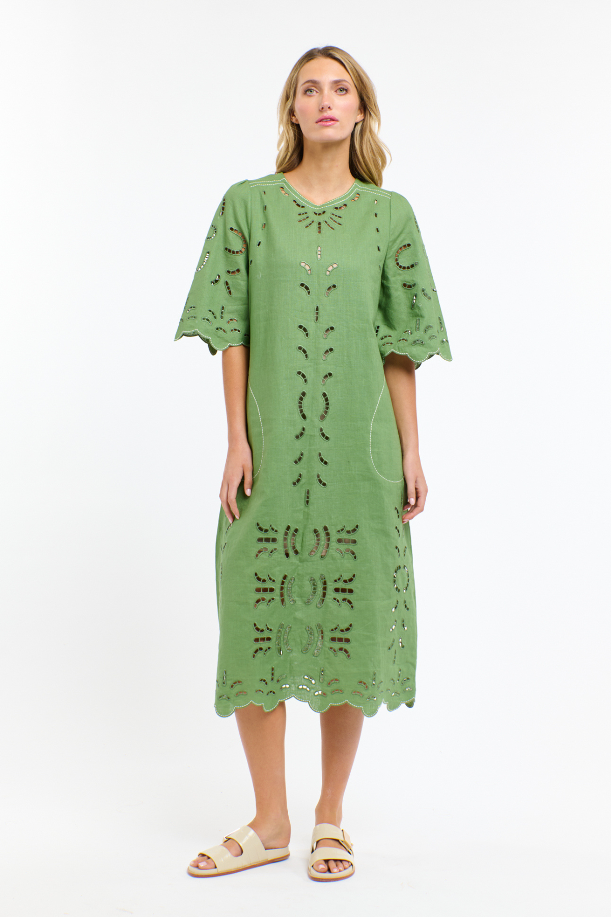 Annie Embroidered Dress Kelly Green