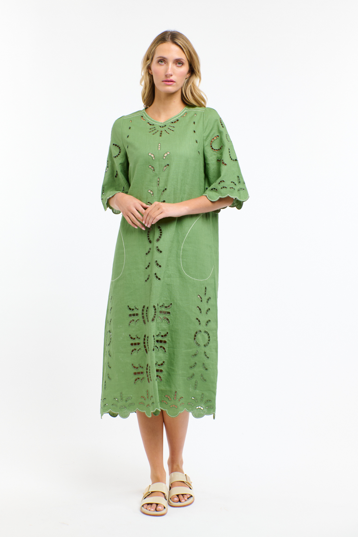 Annie Embroidered Dress Kelly Green