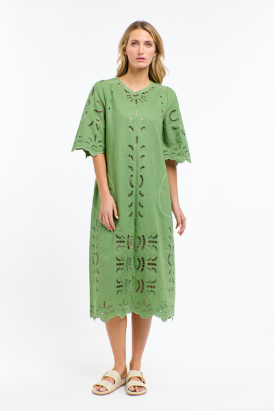 Annie Embroidered Dress Kelly Green
