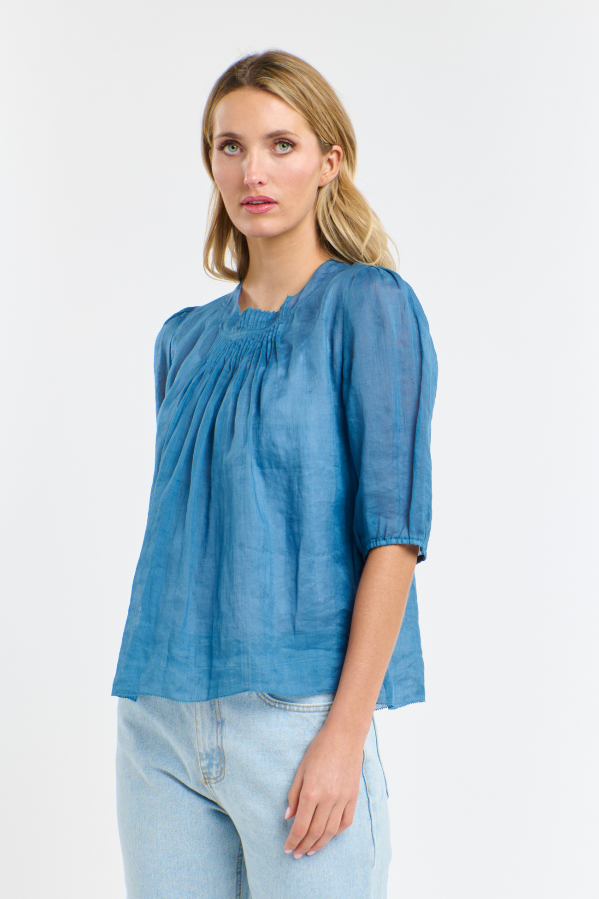 Ariel Pintuck Blouse Denim