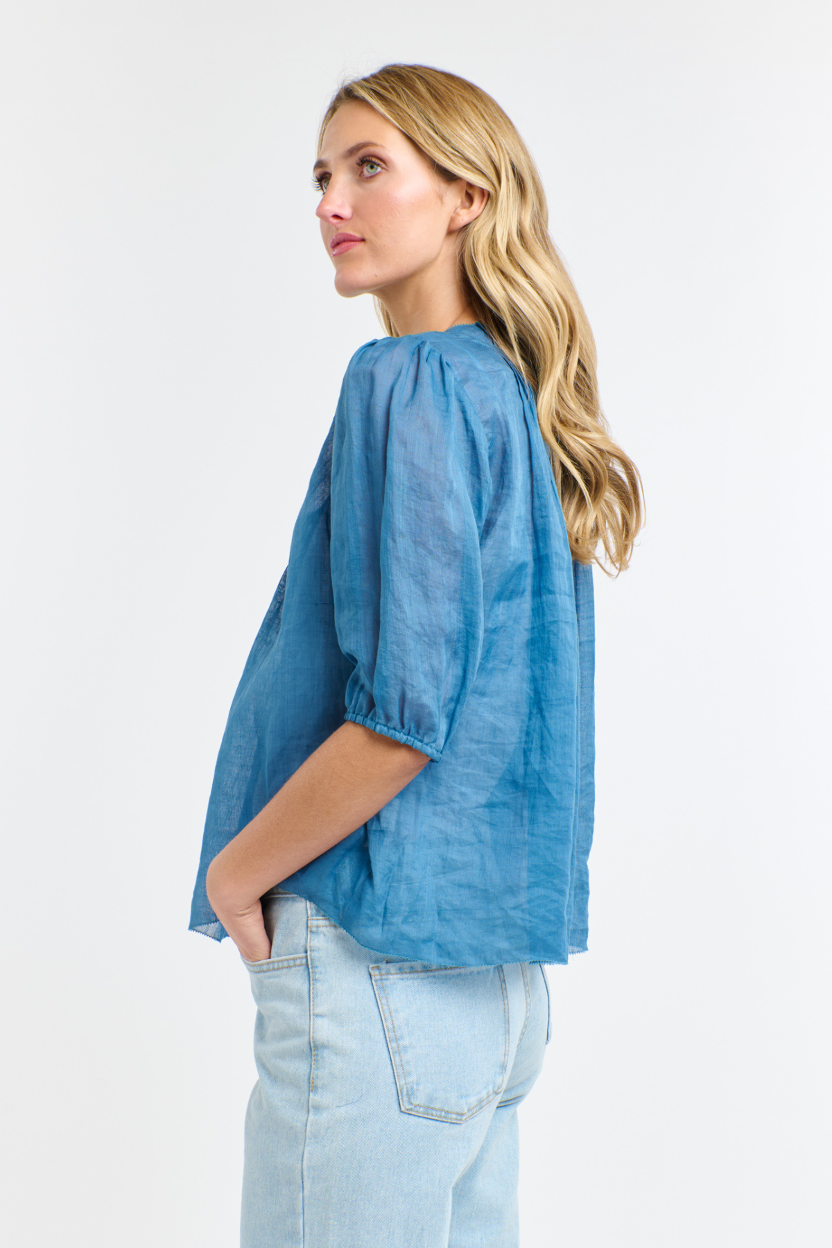Ariel Pintuck Blouse Denim