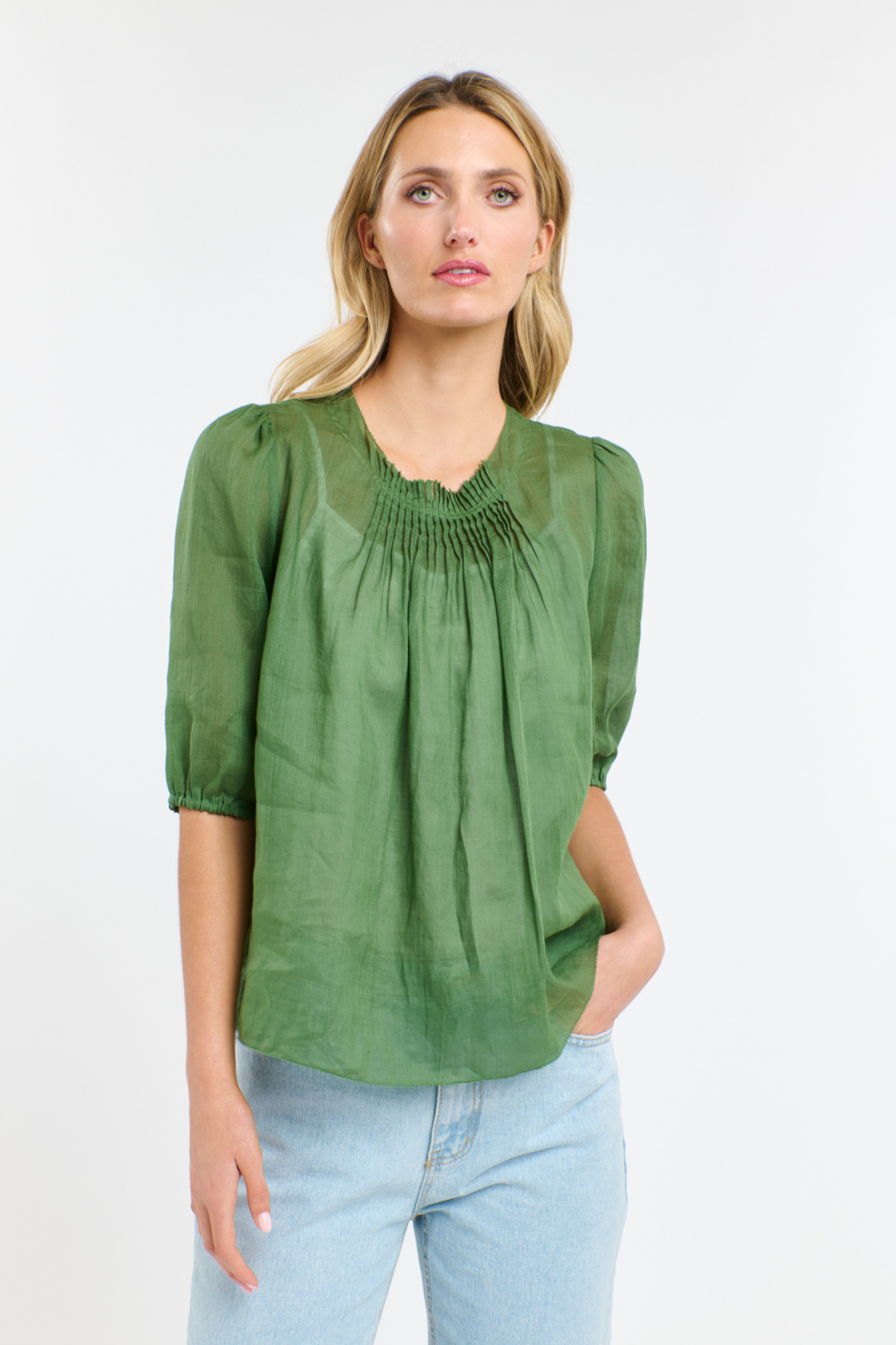 Ariel Pintuck Blouse Kelly Green