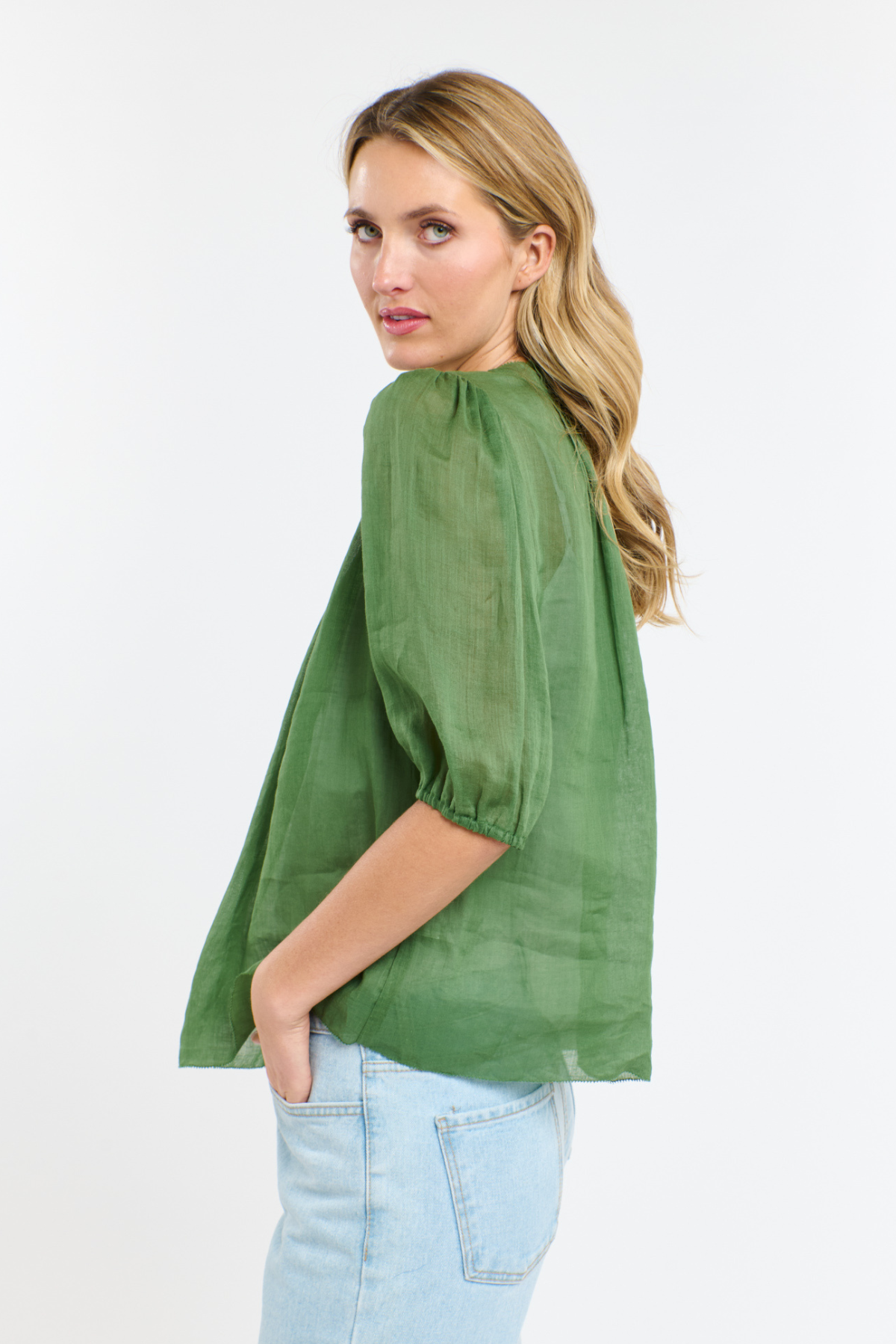Ariel Pintuck Blouse Kelly Green