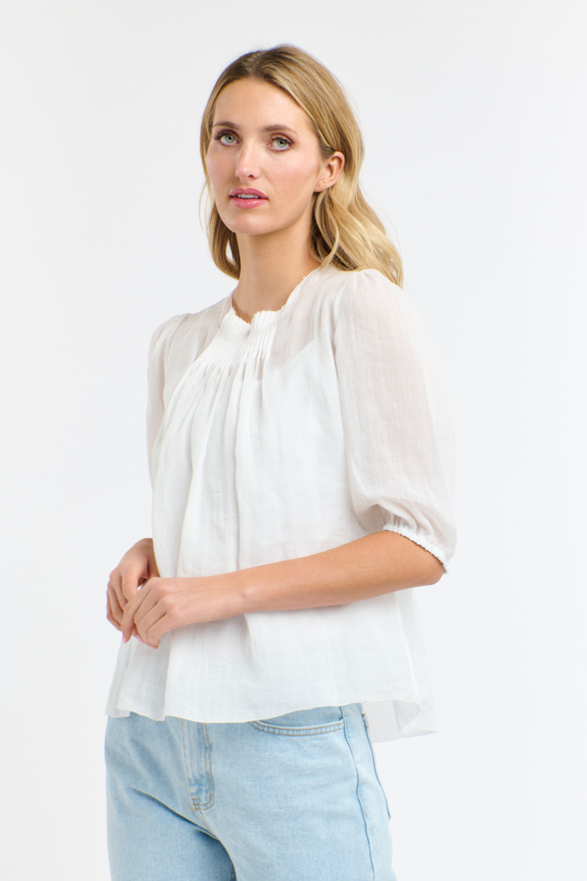 Ariel Pintuck Blouse White