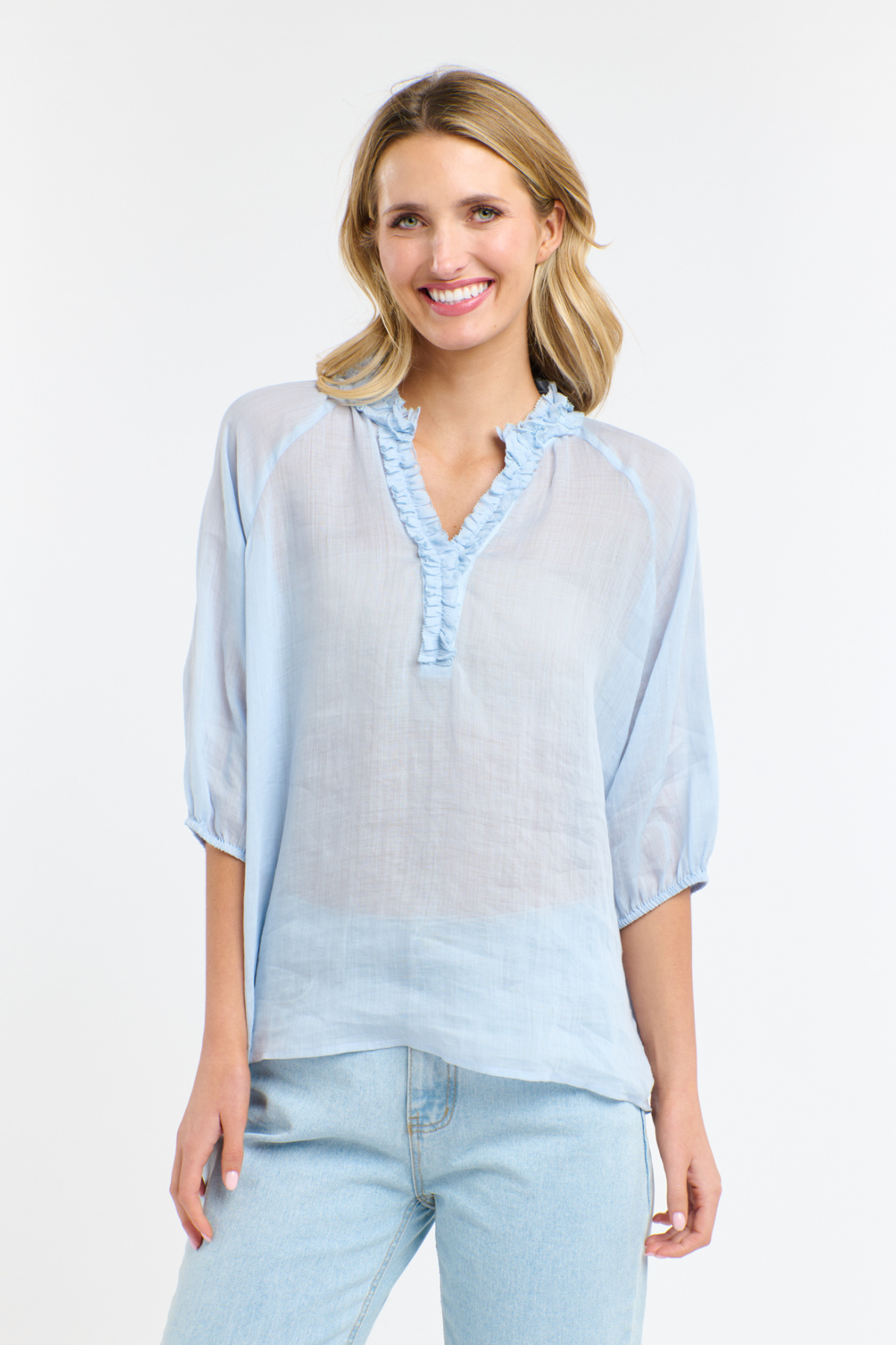 Cha Cha Frill Blouse Powder Blue