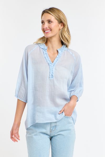 Cha Cha Frill Blouse Powder Blue