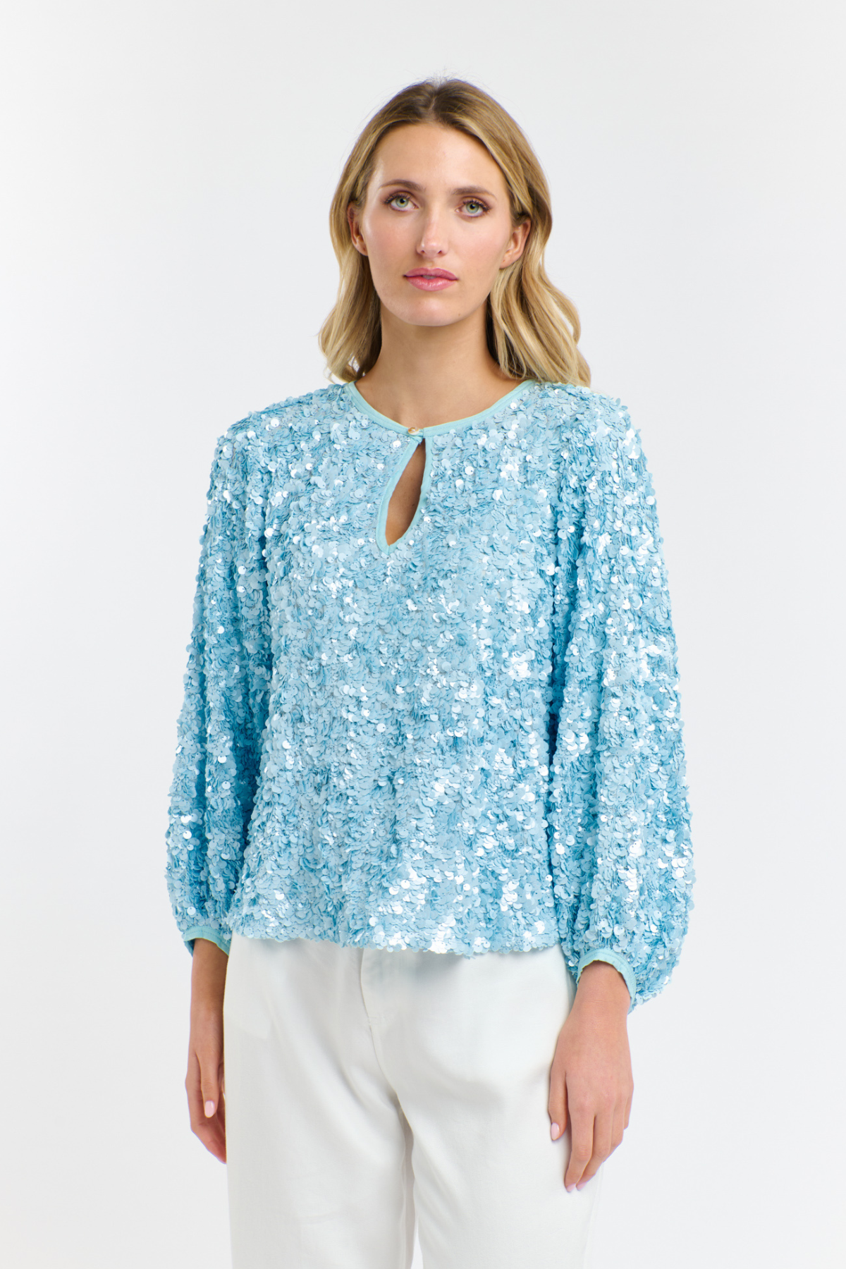 Elsa Sequin Blouse Ice Blue