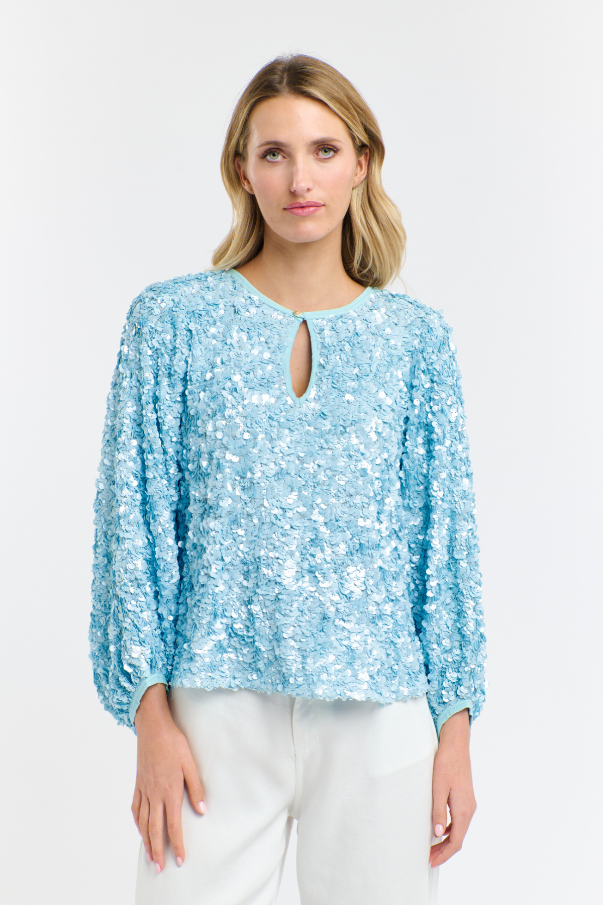 Elsa Sequin Blouse Ice Blue